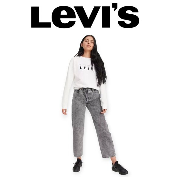 Levi's high rise Ribcage Straight Black Acid Wash Jeans size 2 waist 26 EUC - Picture 1 of 16